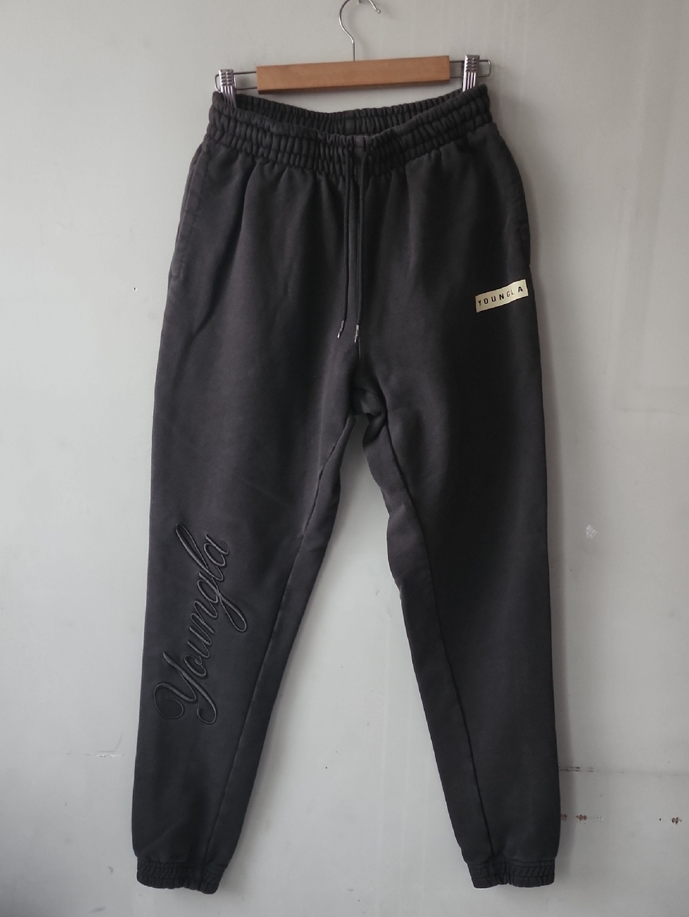 YoungLA Black Logo Joggers with Subtle Embossed Script